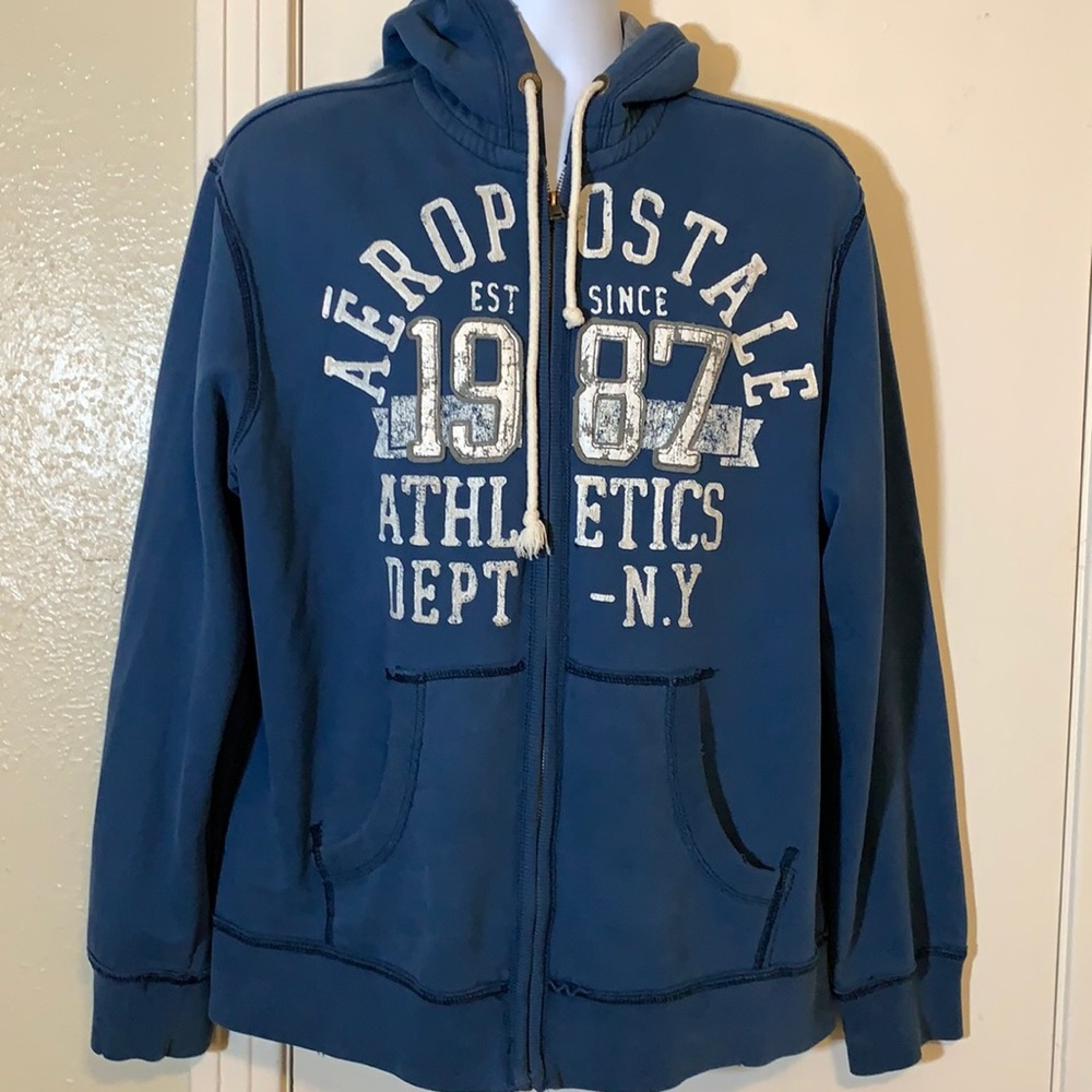 Aeropostale Navy Blue Full-Zip Hoodie with White Graphic